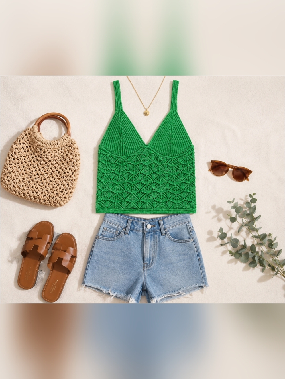 💚EUC Zara Kelly Green Ribbed/Crochet Sleeveless Cropped Top, Size M, Slim Fit